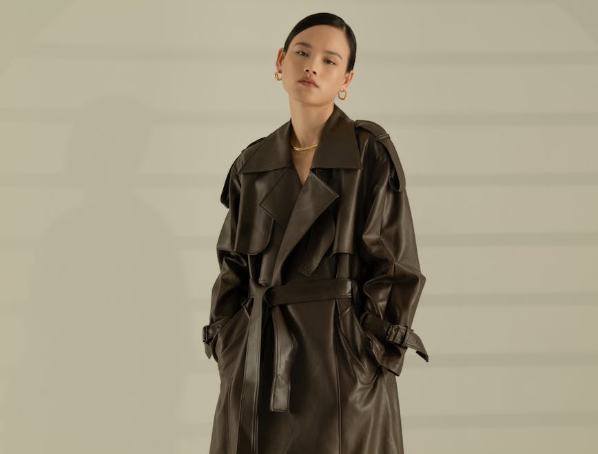 clothing apparel overcoat coat trench coat person human