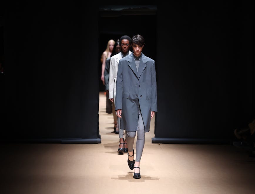 milan clothing apparel sleeve person human long sleeve overcoat coat runway