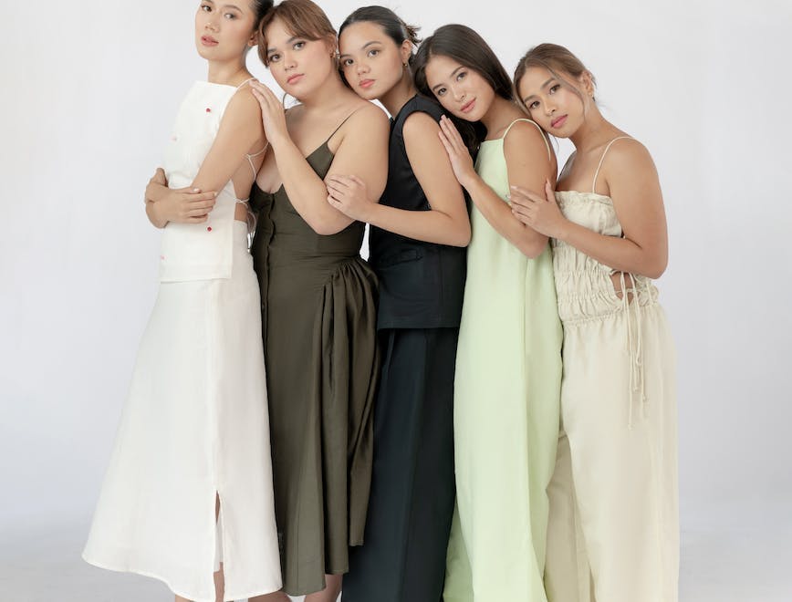 dress formal wear evening dress gown adult female person woman groupshot bridesmaid