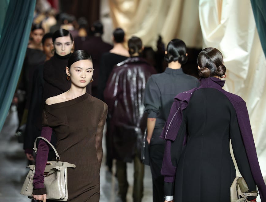 milan bag handbag long sleeve fashion adult female person woman purse coat